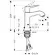 Hansgrohe Einhebel-Waschtischmischer mit einem hohen, schlanken Design. Der Hahn hat eine Mischfunktion und flexible Anschlüsse für die Installation.